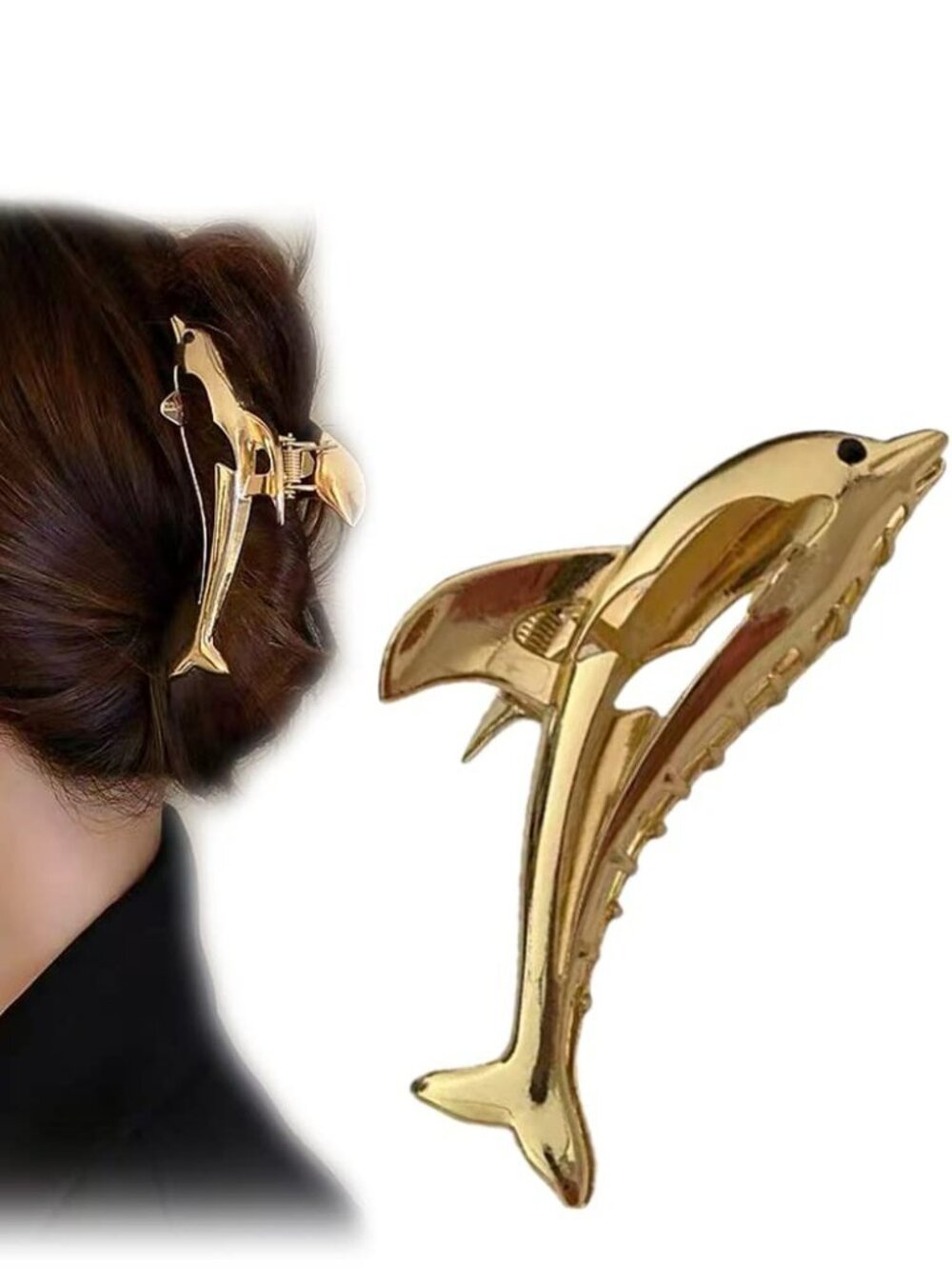 NEW Gold Dolphin Shape Hair Clip Large Metal Hair Jaw Clamps Hairpin Beach